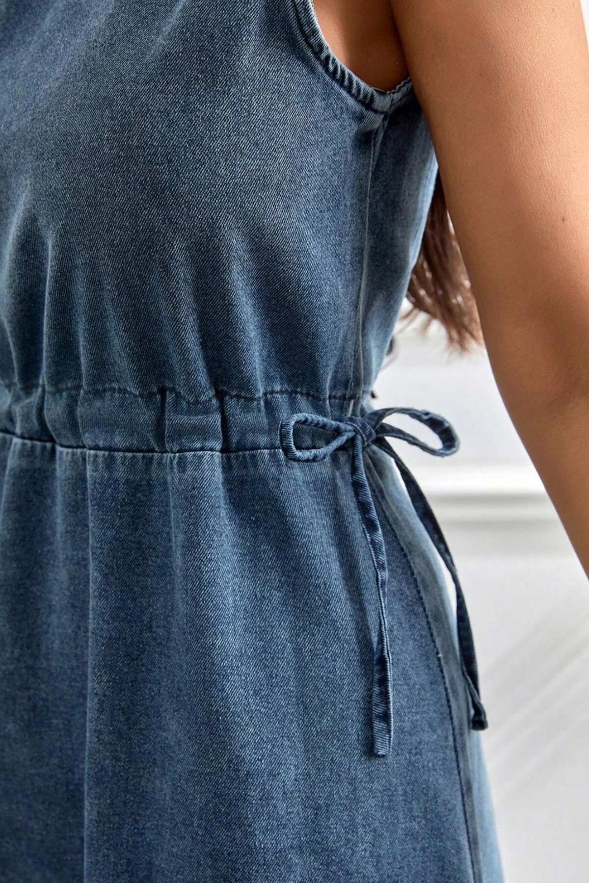 Short Denim Two-Piece Modest Set - Light Blue - Misskayle