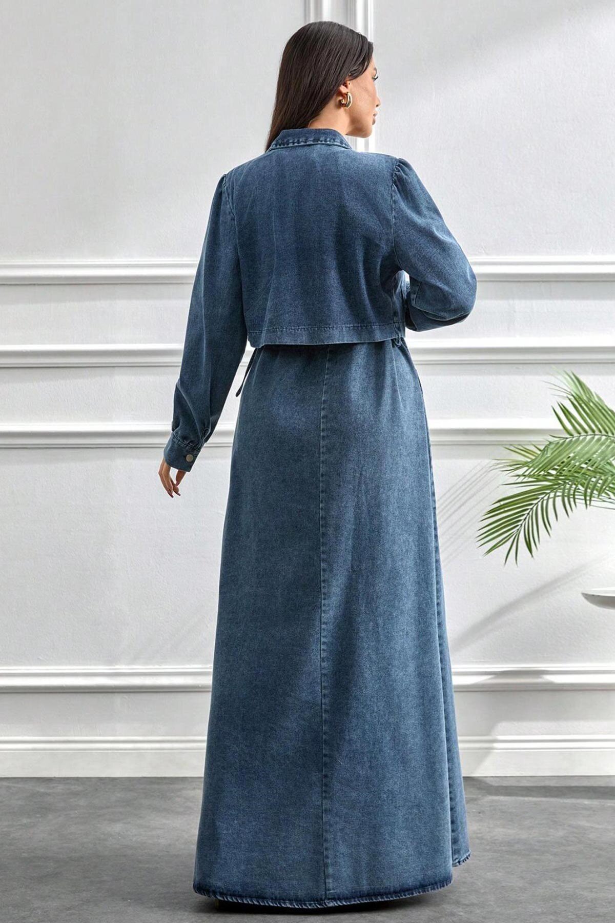 Short Denim Two-Piece Modest Set - Light Blue - Misskayle
