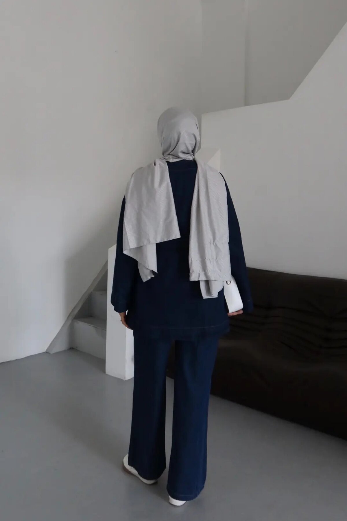 Koyu Mavi Denim Oversize Cepli İkili Tesettür Takım - Misskayle