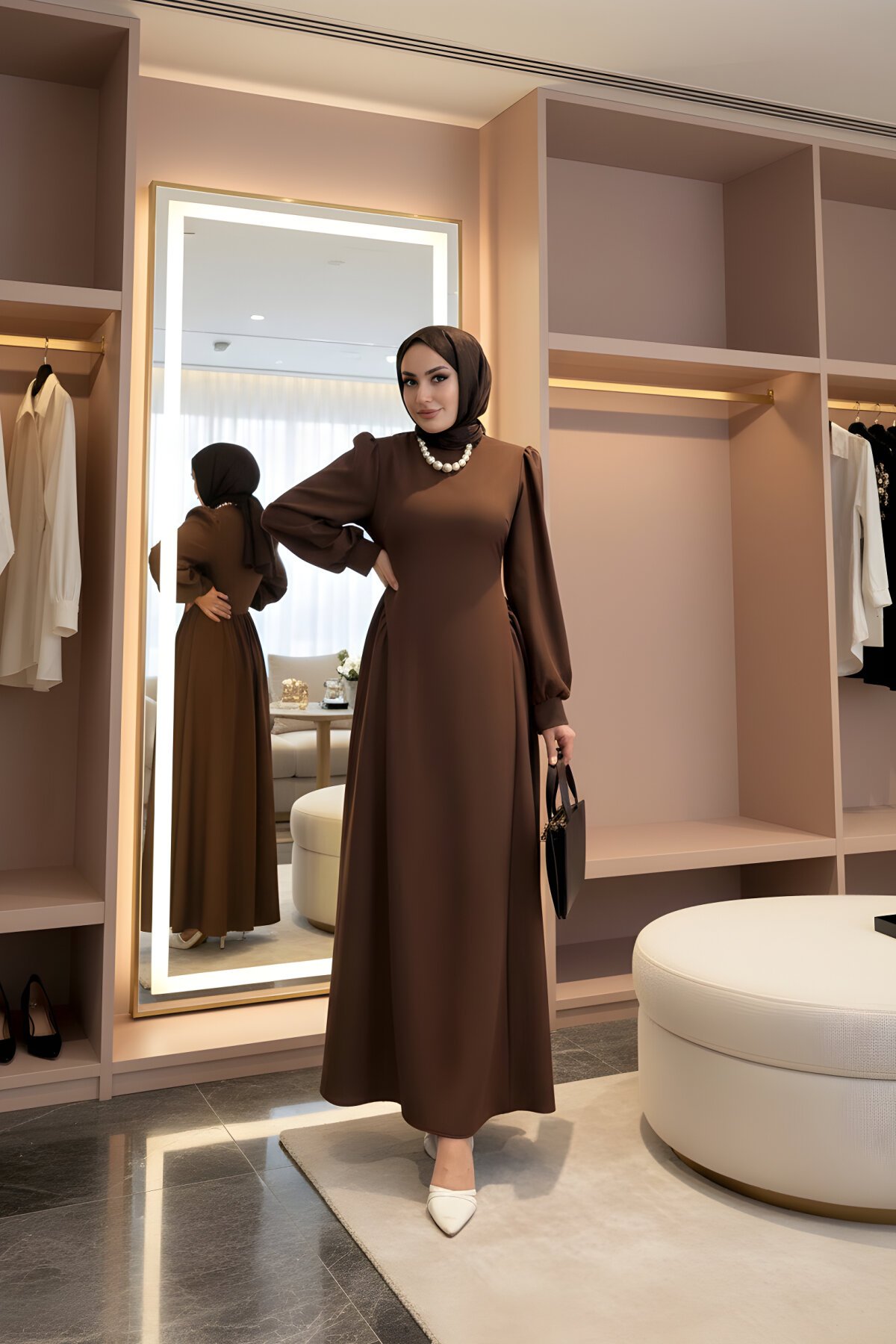 Kahverengi Prenses Büzgülü Elbise - Modadeywearst