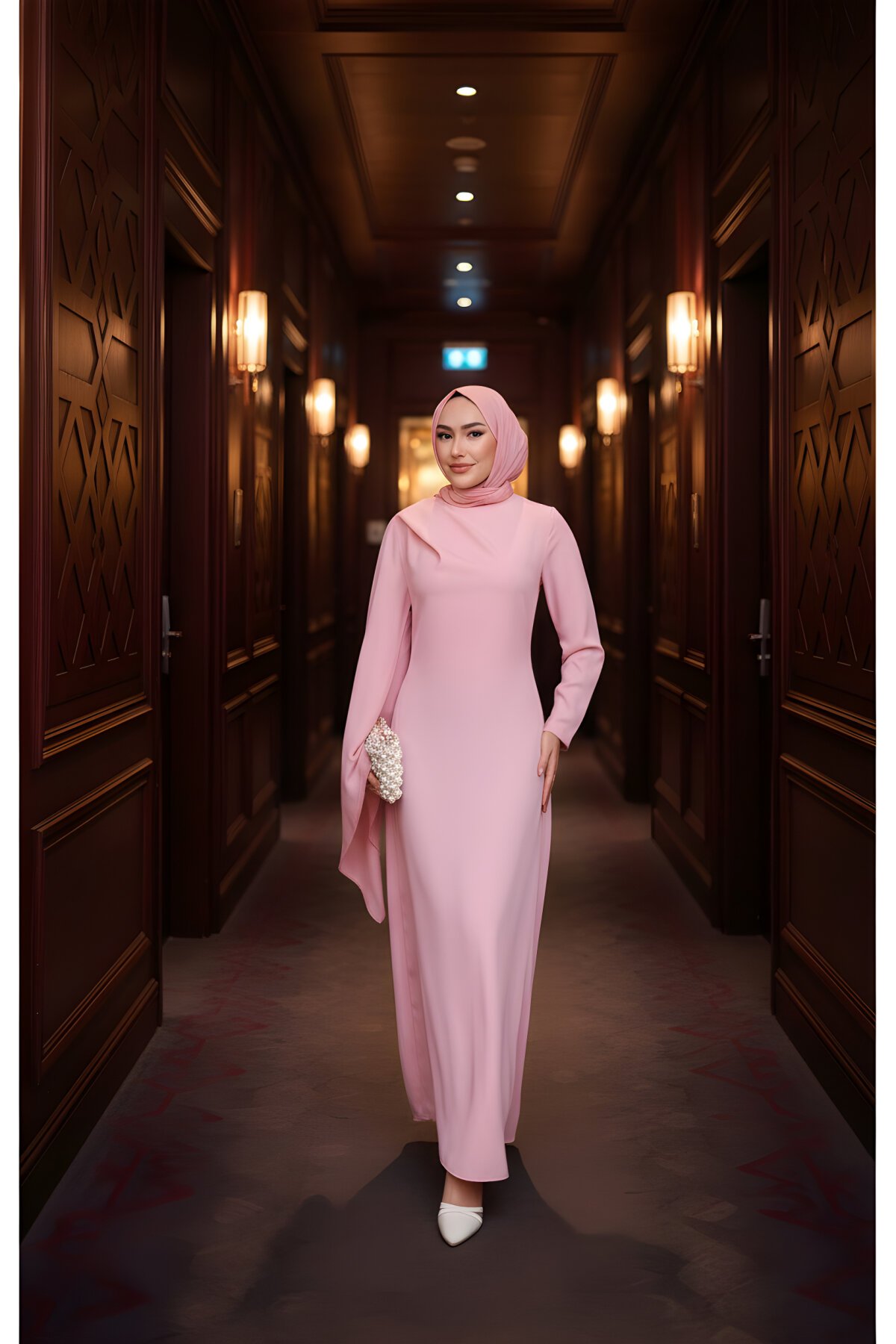 Pembe Drapeli Kuyruk Detaylı Abiye Elbise - Modadeywearst