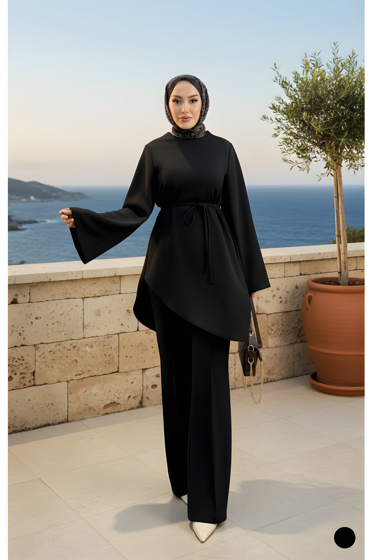 Siyah İkili İspanyol Kol Tesettür Takım - Modadeywearst