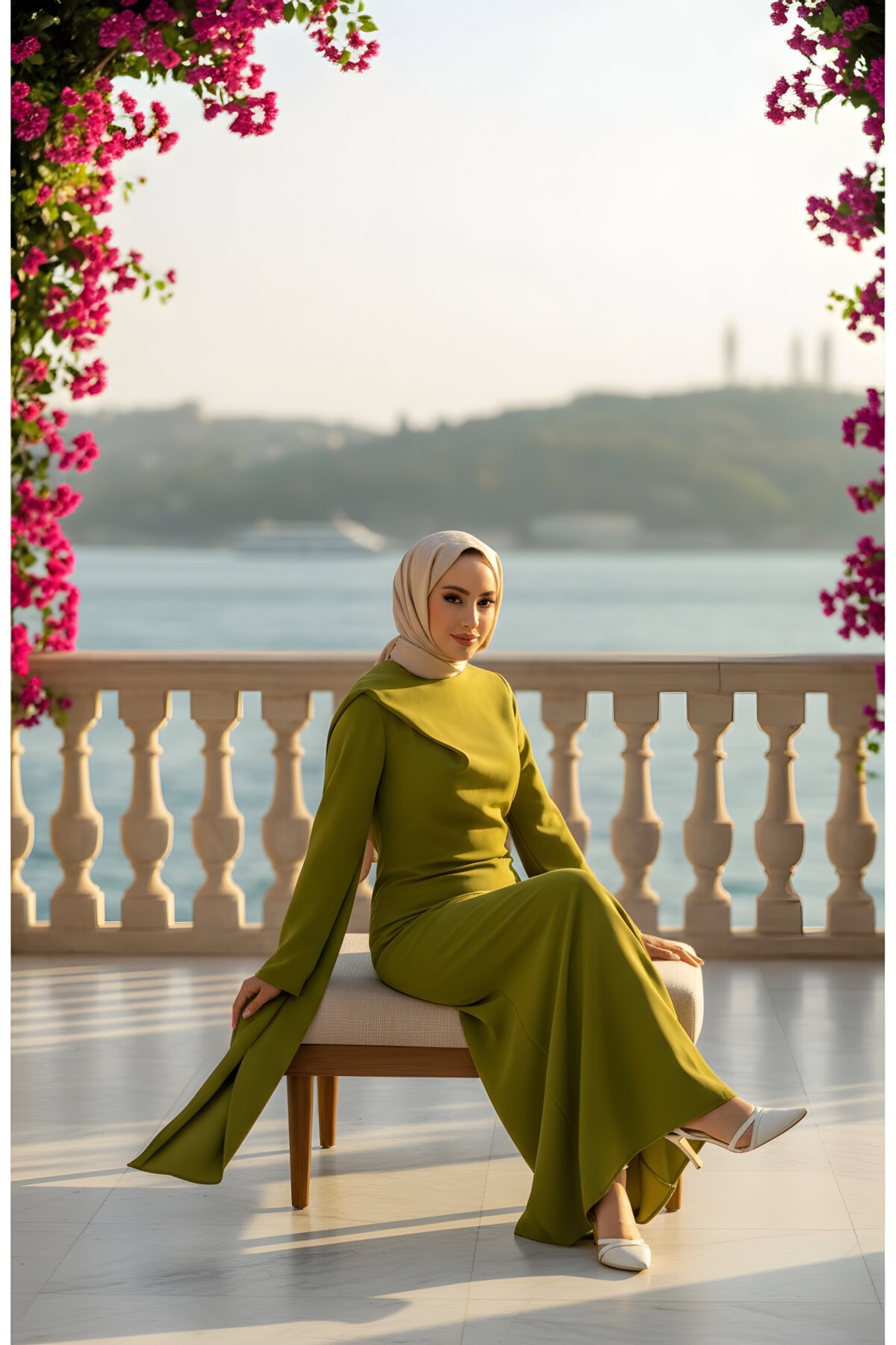 Yağ Yeşili Drapeli Kuyruk Detaylı Abiye Elbise - Modadeywearst