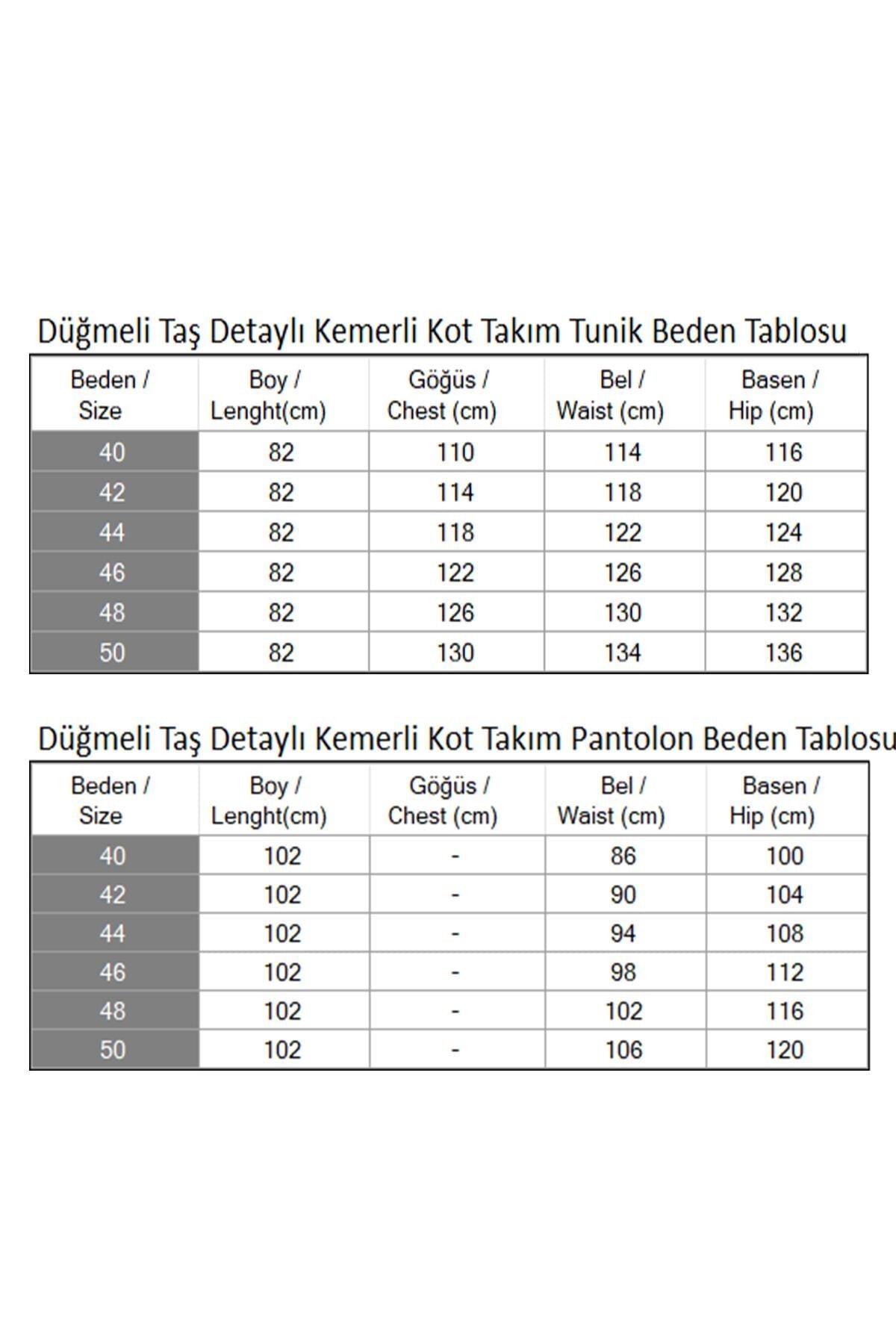 Açık Mavi Kot Düğmeli Taş Detaylı Kemerli İkili Takım - Modamihram
