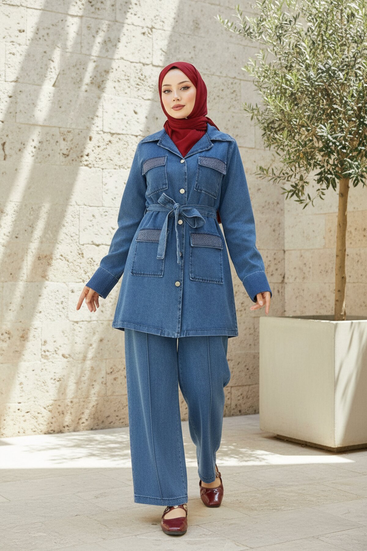 Açık Mavi Taş Detaylı Kot Takım - Modamihram