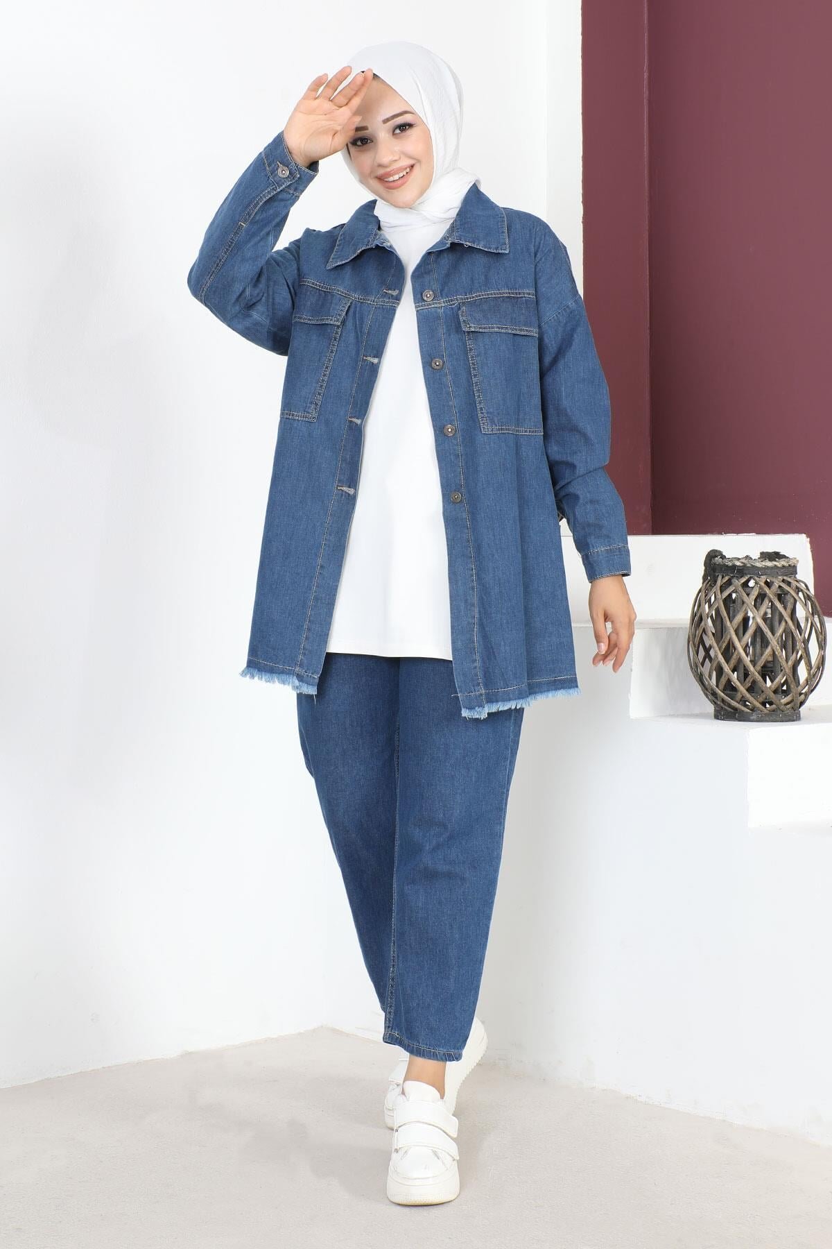 Tassel-Detail Denim Jacket - Blue - Modamihram