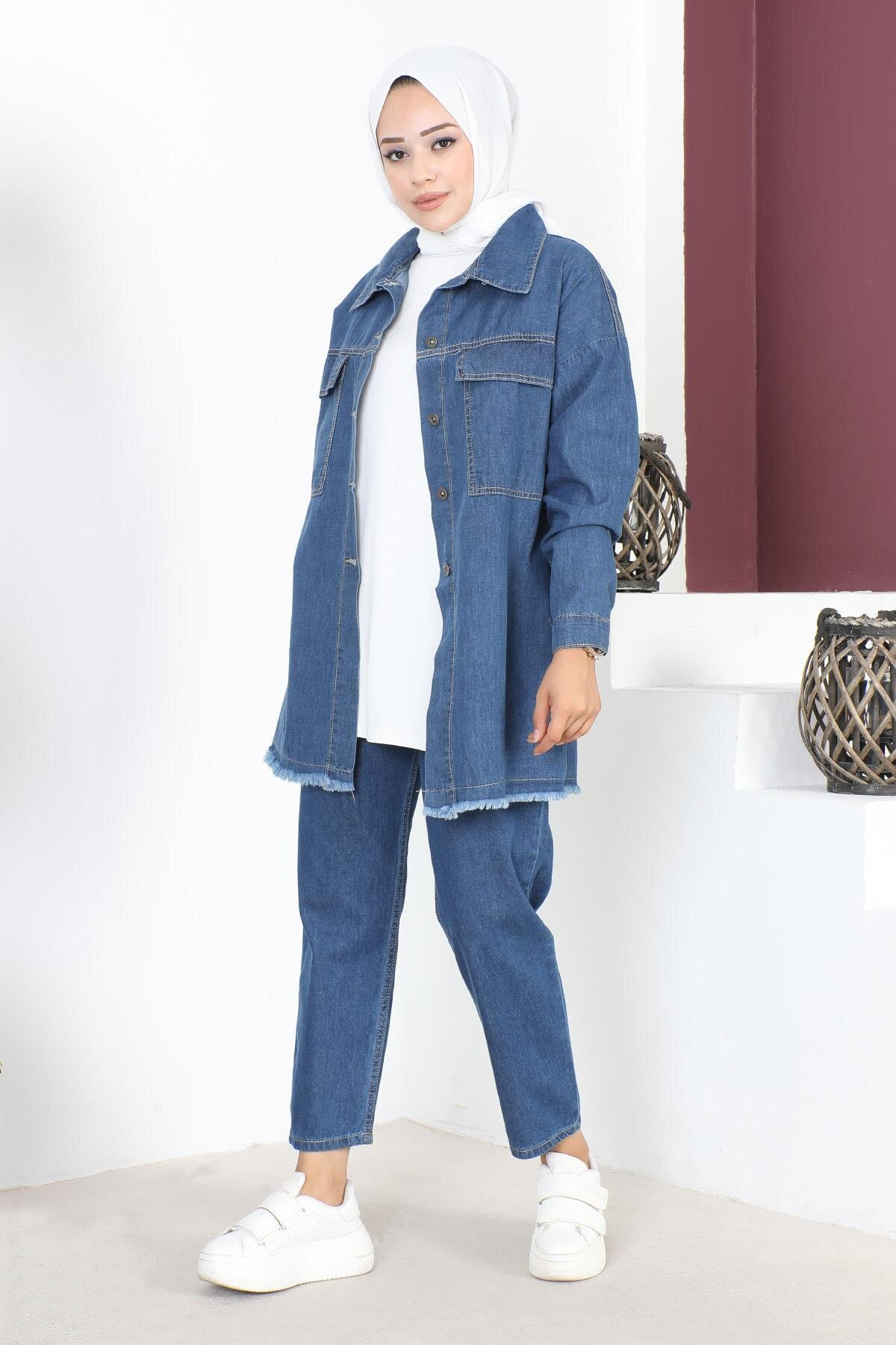 Tassel-Detail Denim Jacket - Blue - Modamihram
