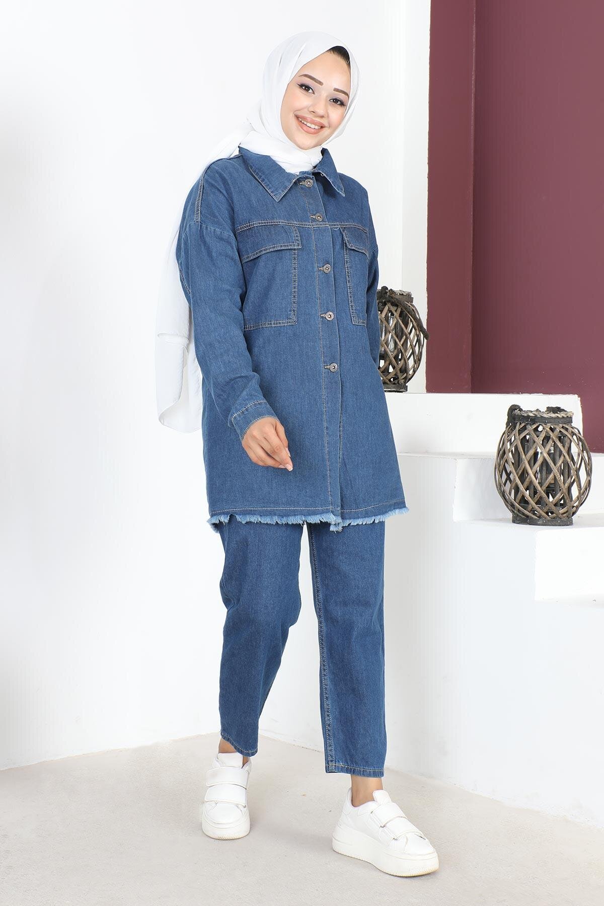 Tassel-Detail Denim Jacket - Blue - Modamihram