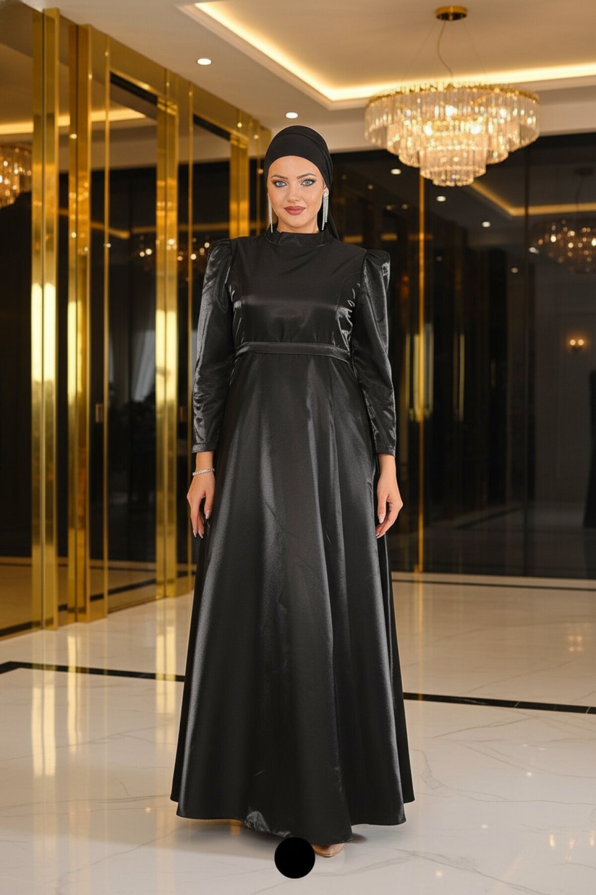 Siyah Büyük Beden Omuz Büzgülü Abiye Elbise - Modamihram