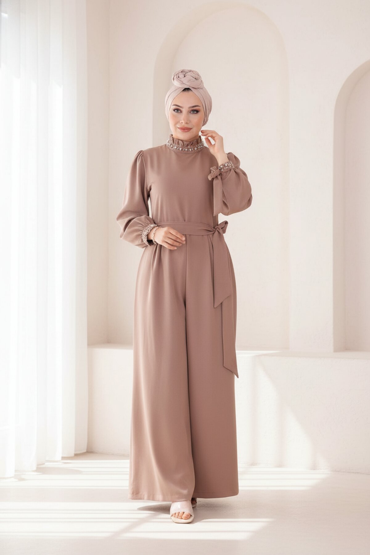 Vizon İnci Detaylı Elbise Tulum - Modamihram