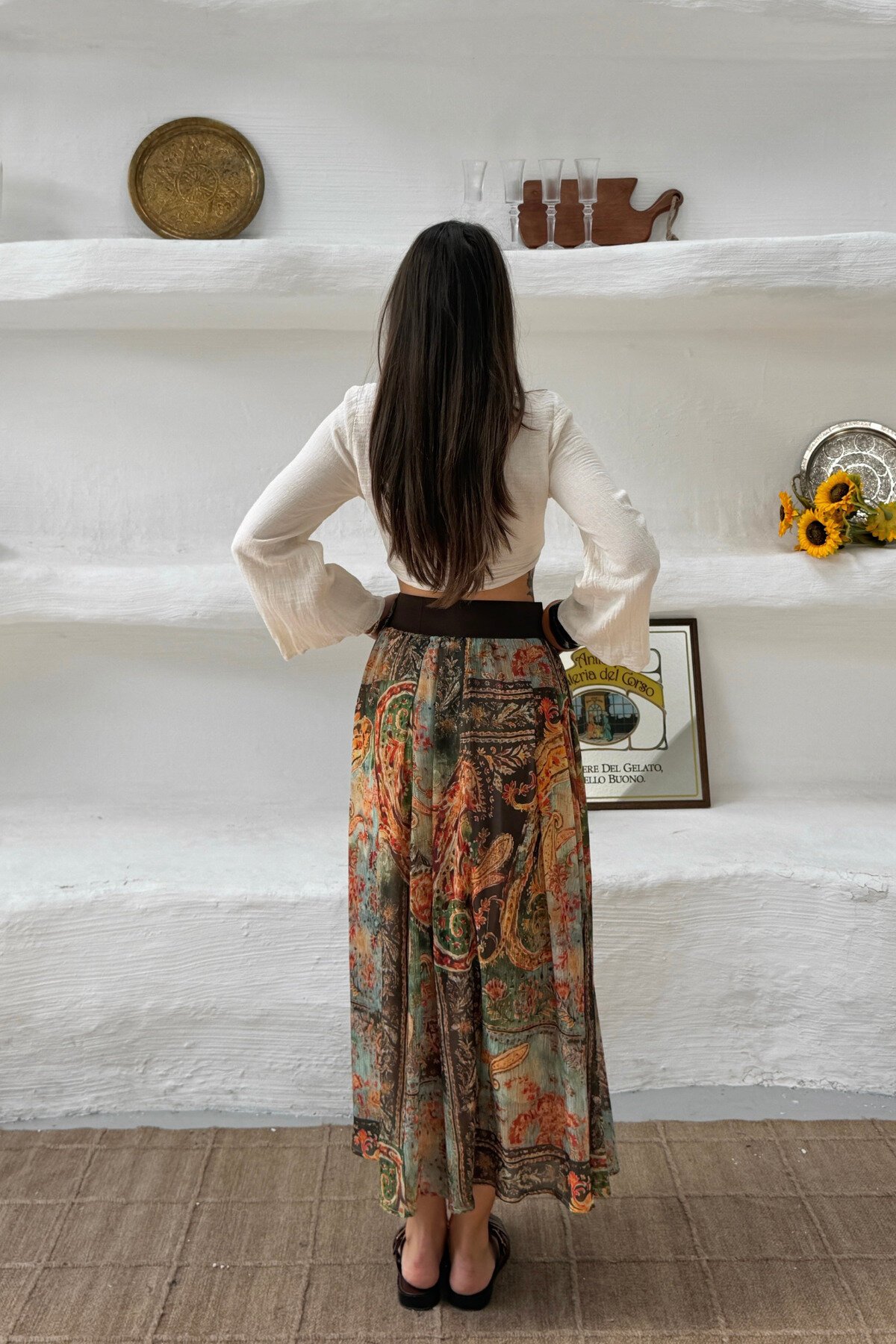 Ethnic Patterned Belted Skirt - Green - MOZENA