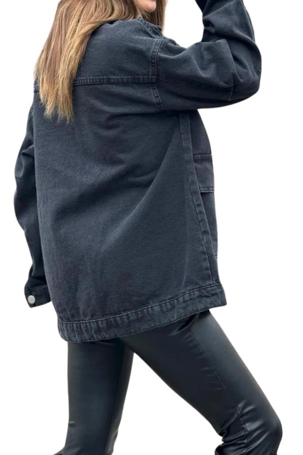 Oversize Denim Jacket - Black - Pasaklı Giyim