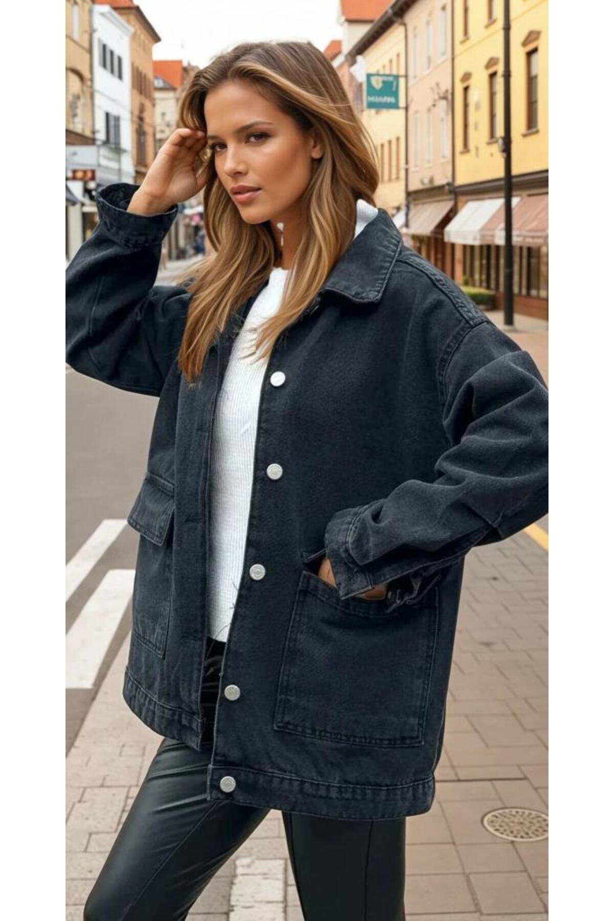 Oversize Denim Jacket - Black - Pasaklı Giyim