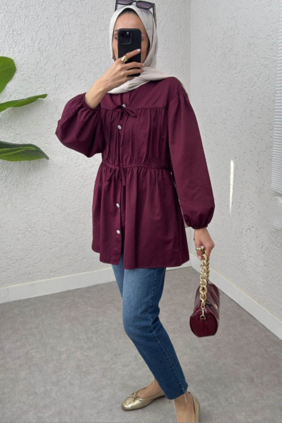 Tunic Shirt - Burgundy - Safgiyim44