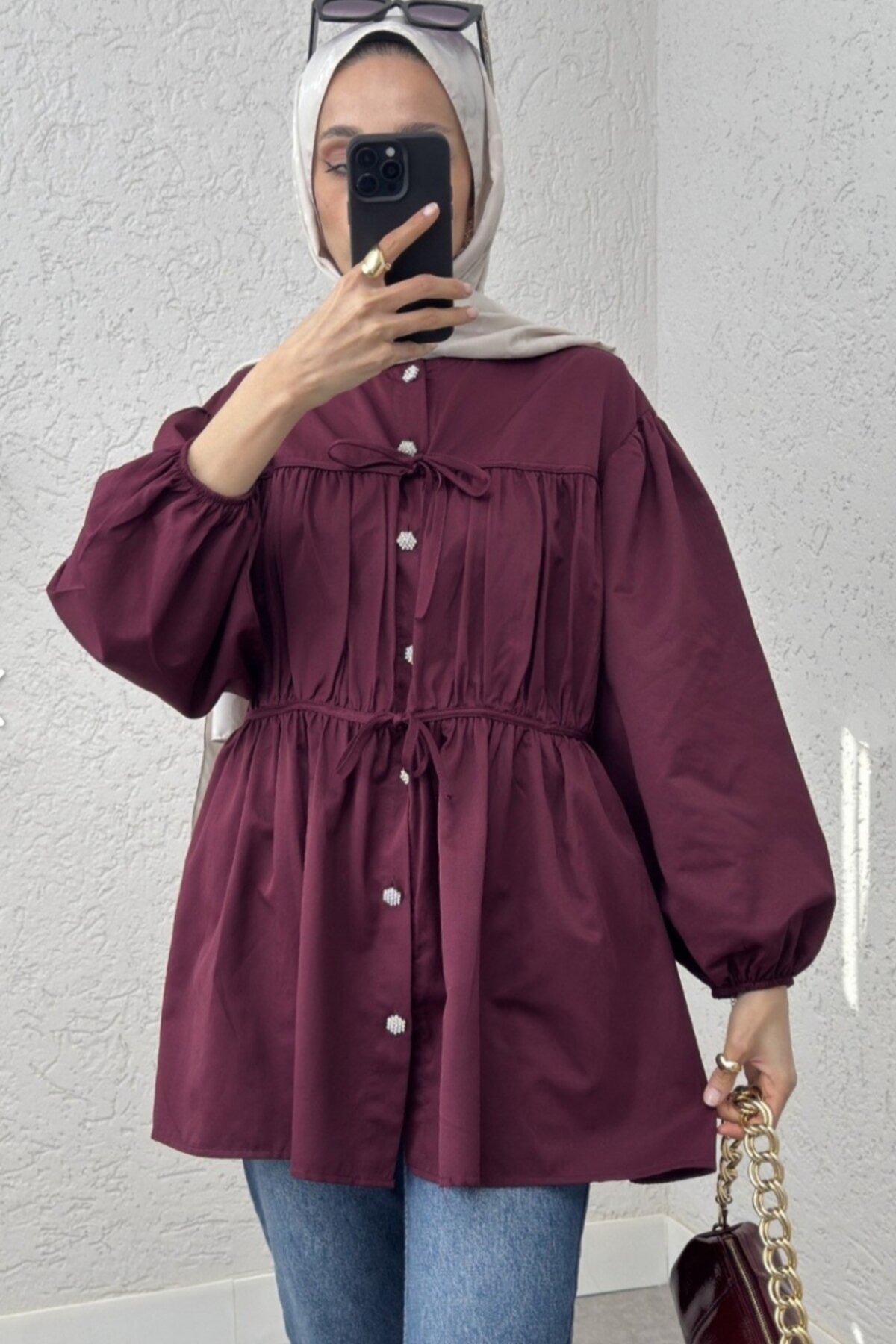Tunic Shirt - Burgundy - Safgiyim44