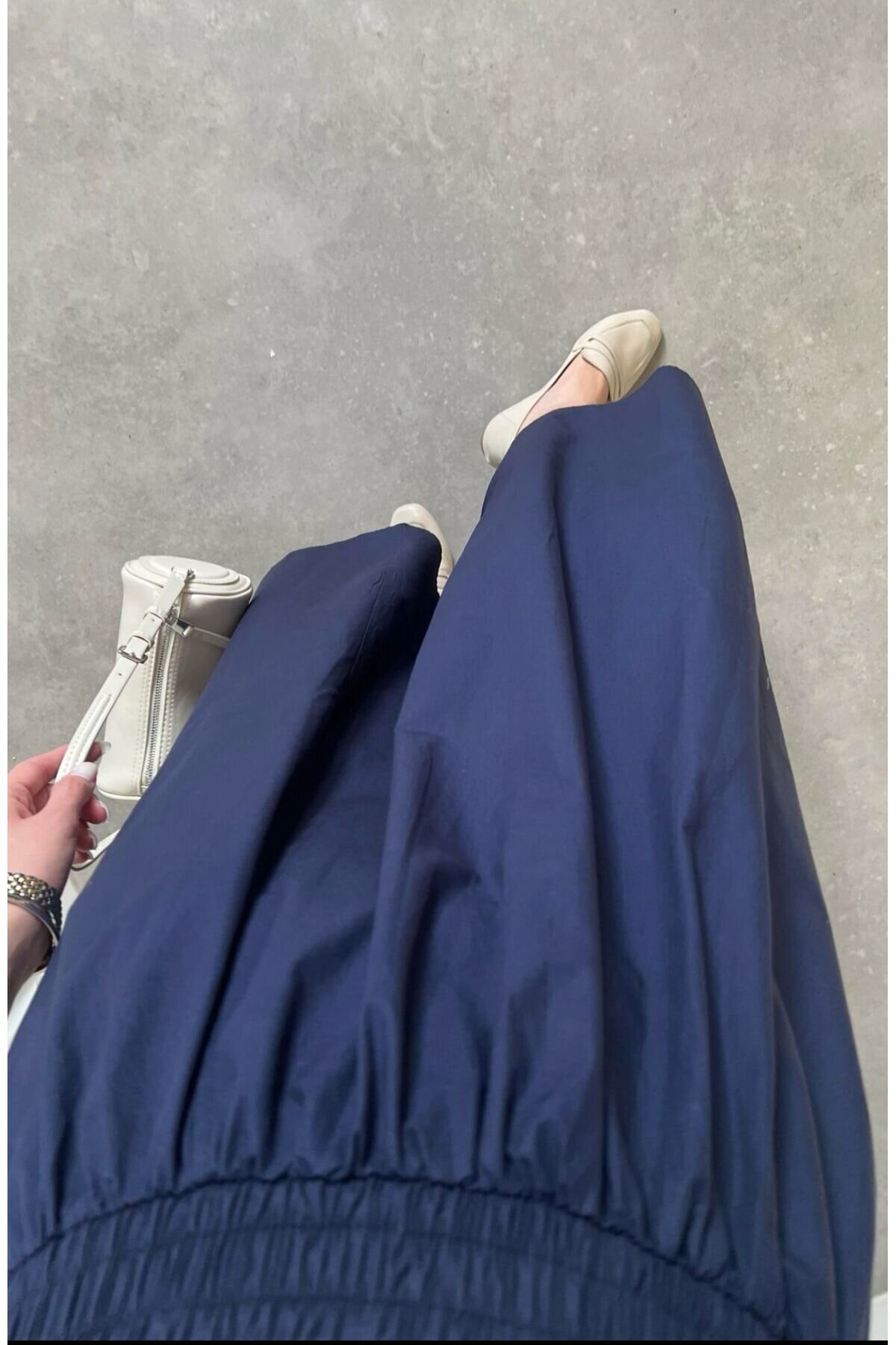 Elastic-Waist Poplin Double-Pocketed Skirt - Navy Blue - Safgiyim44
