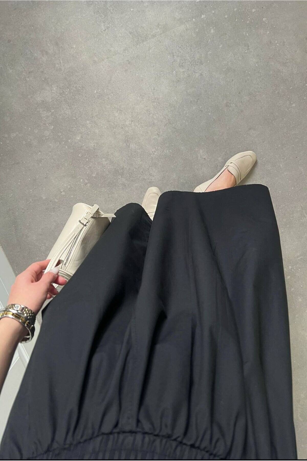 Poplin Elasticated-Waist Double-Pocket Skirt - Black - Safgiyim44