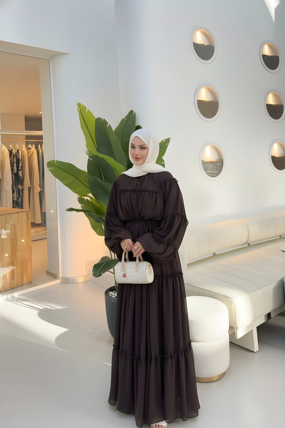 Siyah Fırfır Geçişli Şifon Elbise - THEK BUTİK