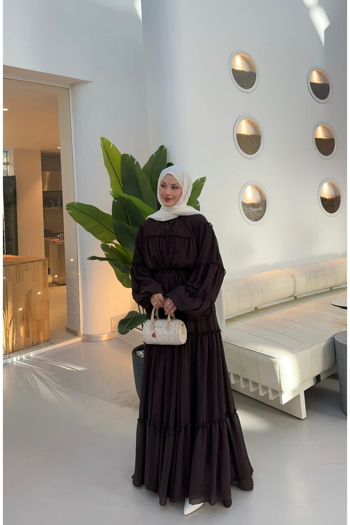 Ruffle-Detailed Chiffon Dress - Black - THEK BUTİK
