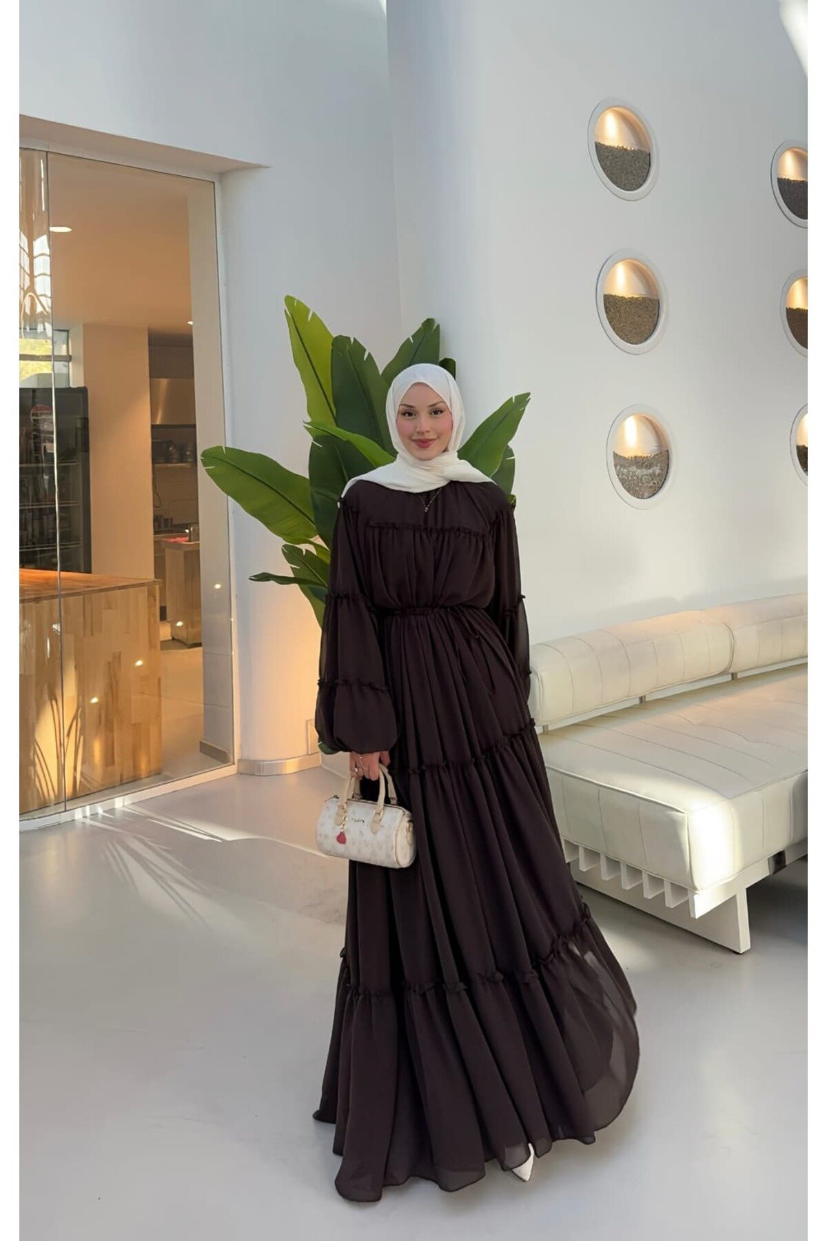 Ruffle-Detailed Chiffon Dress - Black - THEK BUTİK