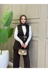 Kahverengi Pantolon İkili Double Yelekli Tesettür Takım