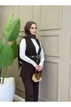 Kahverengi Pantolon İkili Double Yelekli Tesettür Takım