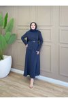 Lacivert Asimetrik Kemerli Modal Takım