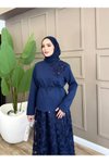 Lacivert Çiçek Dokulu Zarif İkili Tesettür Takım