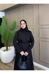 Siyah Çiçek Dokulu İkili Zarif Tesettür Takım