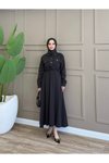 Siyah İkili Etekli Modal Tünel Bel Tesettür Takım