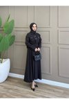 Siyah İkili Etekli Modal Tünel Bel Tesettür Takım