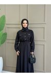 Siyah İkili Etekli Modal Tünel Bel Tesettür Takım