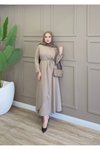 Vizon Kruvaze Bej Bağlamalı Elbise
