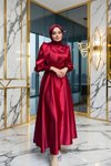 Bordo Saten Abiye Elbise