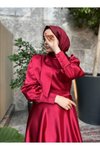 Bordo Saten Abiye Elbise