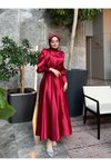 Bordo Saten Abiye Elbise