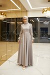 Gri Kristal Taş İşlemeli Saten Abiye Elbise