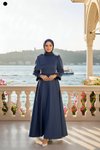 Lacivert Saten Uzun Abiye Elbise