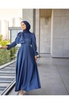 Lacivert Saten Uzun Abiye Elbise