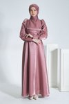 Pembe Simli Saten Abiye Elbise