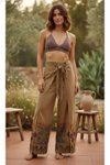 Bej Otantik Nakış İşlemeli Harem Şalvar Bulmaca Pantolon
