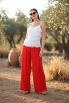 Kırmızı Italyan Astarlı Korsajlı İpek Wes Pantolon