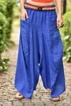 Mavi Keten İtalyan Cepli Şalvar Pantolon