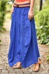 Mavi Keten İtalyan Cepli Şalvar Pantolon