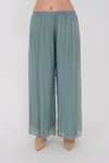 Açık Haki İtalyan Büyük Beden Uyumlu Astarlı Lastikli İpek Pantolon