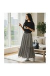 Antrasit Bohem Kemerli Beli Lastikli Şifon Etek