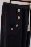 Antrasit Otantik Bol Paçalı İtalyan Korsajlı Düğme Detaylı Kemerli Keten Pantolon