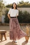 Bordo Bohem Kemerli Beli Lastikli Şifon Etek