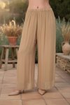 Camel İtalyan Büyük Beden Uyumlu Astarlı Lastikli İpek Pantolon