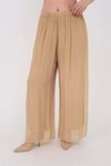 Camel İtalyan Büyük Beden Uyumlu Astarlı Lastikli İpek Pantolon